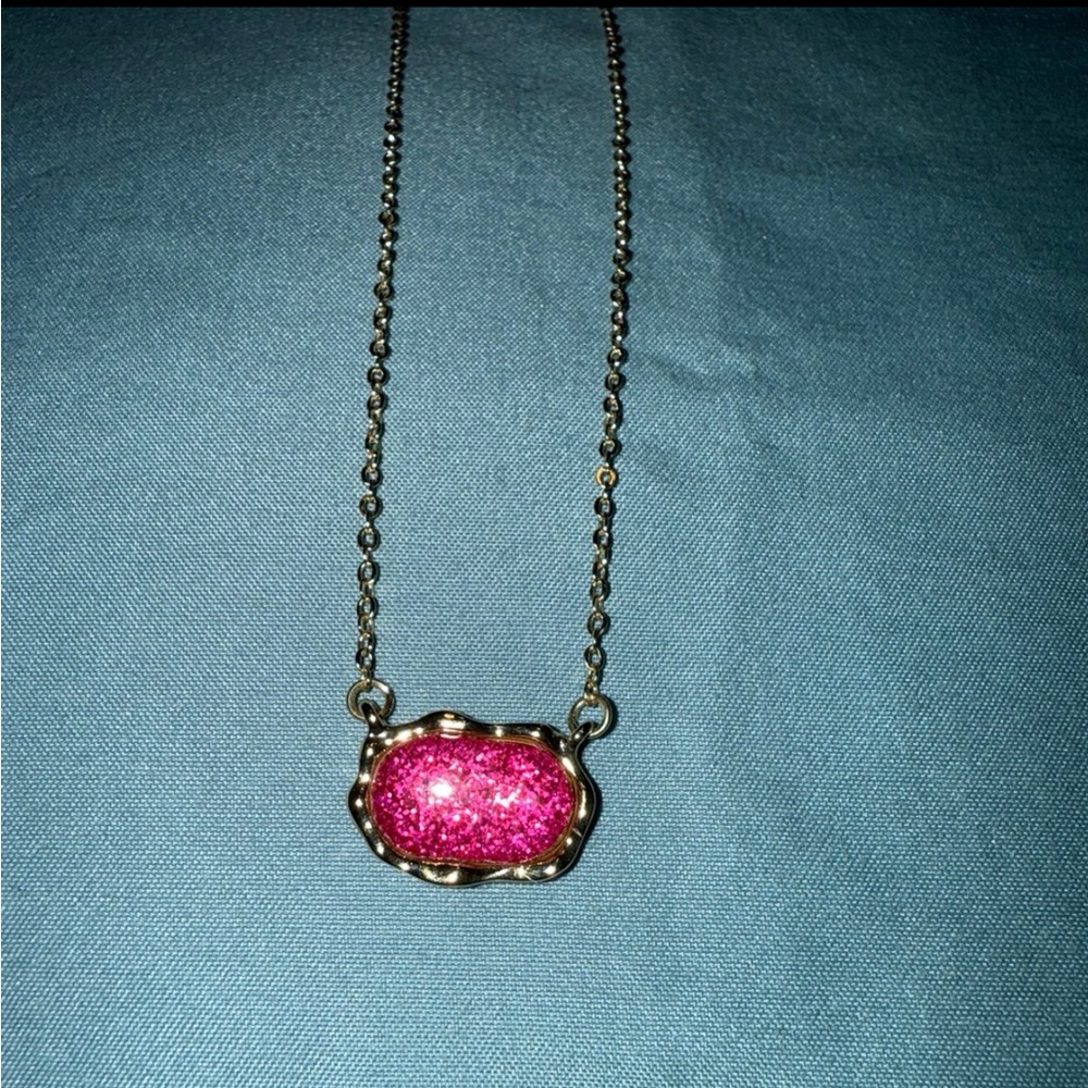 KS inspired necklace - Hot pink glitter on gold toned chain